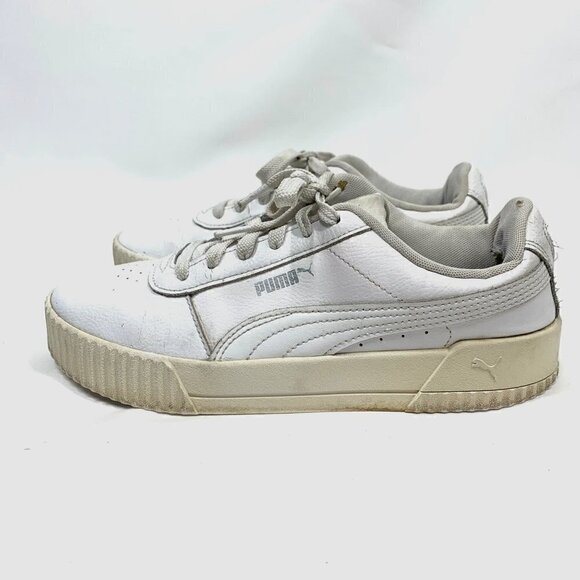 Puma Carina Platform Lace Up Low Top Sneakers White Leather Women's Size 8.5 - Picture 9 of 9